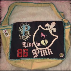 Pink Victoria’s Secret Vintage Y2K Large Double Pocket GraphicTote/Crossbody Bag